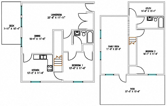 Floor plan for 2 beds, 2 baths, 1706 sqft